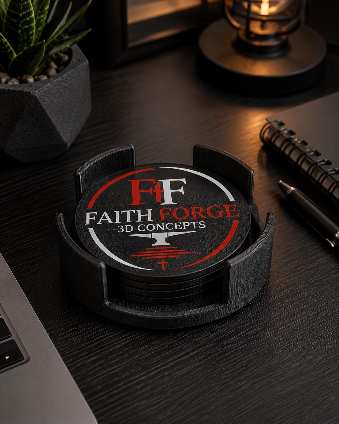 Custom Logo Coaster Set with Holder | Personalized Business Coasters