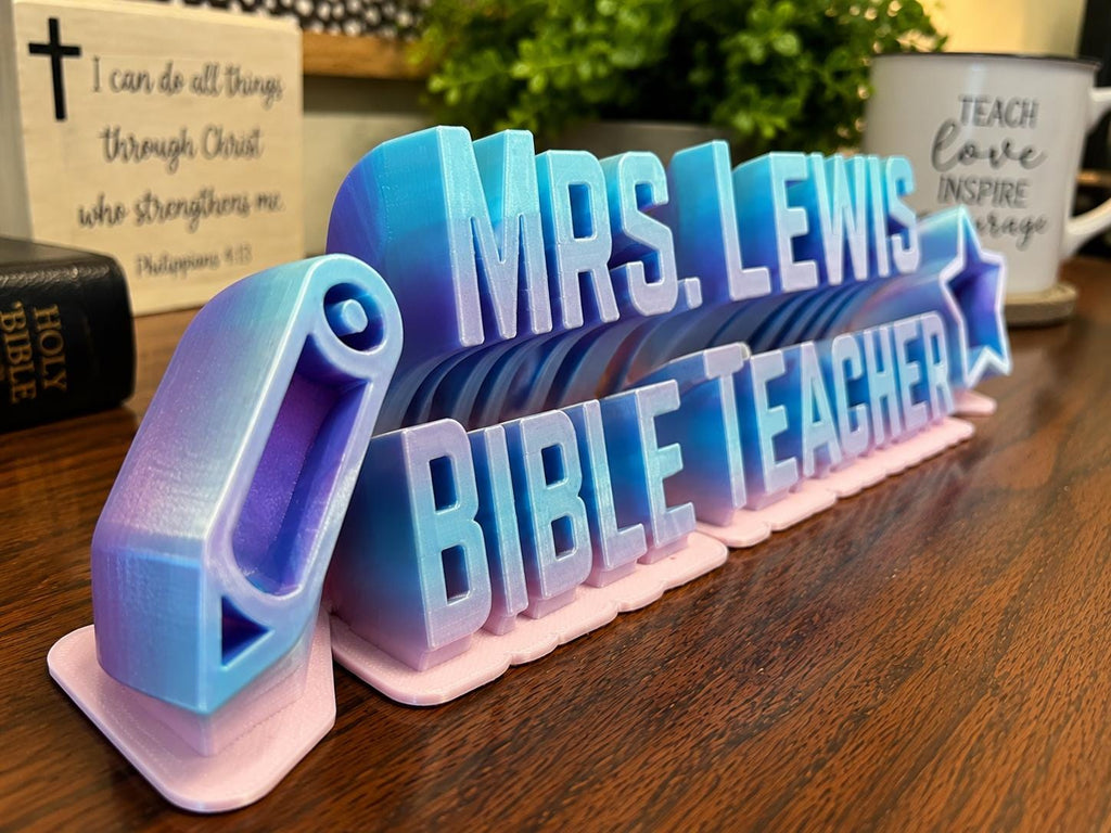 Personalized Bible Teacher Desk Name Plate | Custom Teacher Gift | Christian Classroom Decor | 3D Printed Name Sign | Sunday School Teacher