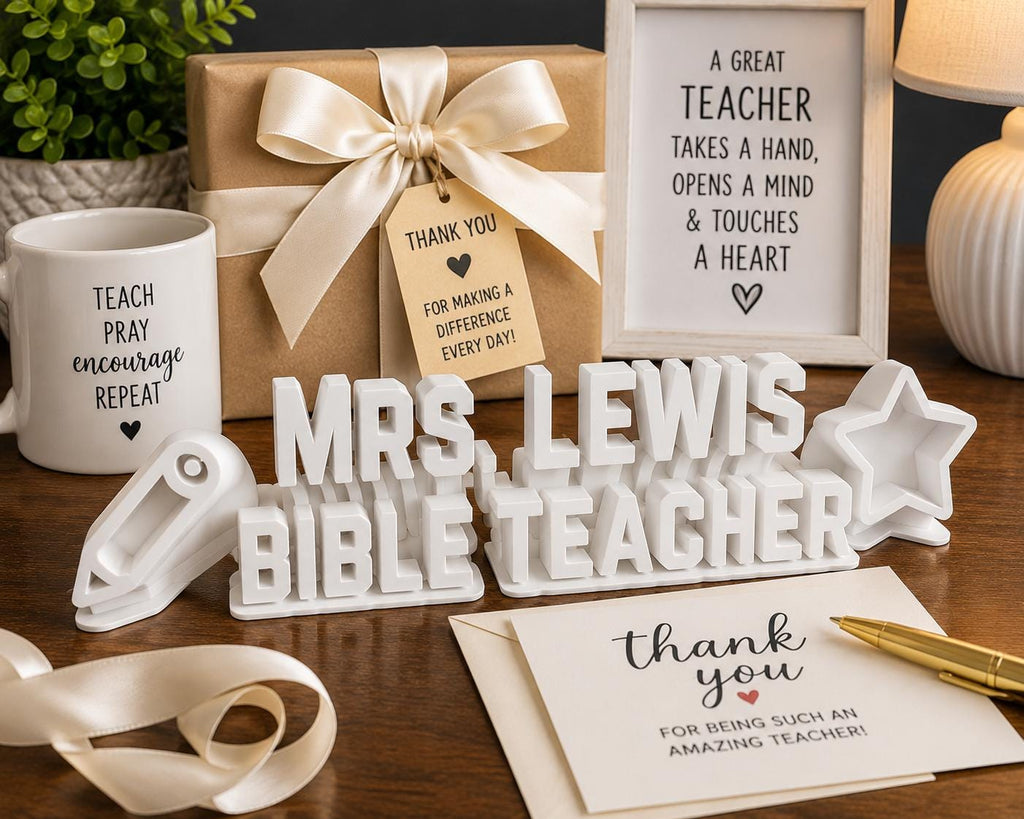 Personalized Bible Teacher Desk Name Plate | Custom Teacher Gift | Christian Classroom Decor | 3D Printed Name Sign | Sunday School Teacher