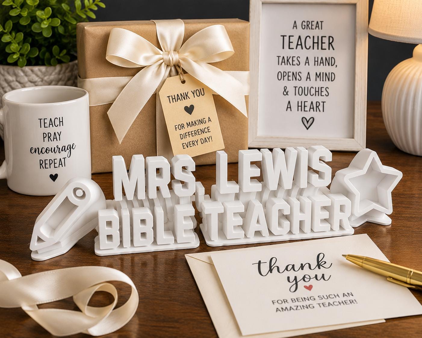 Personalized Bible Teacher Desk Name Plate | Custom Teacher Gift | Christian Classroom Decor | 3D Printed Name Sign | Sunday School Teacher