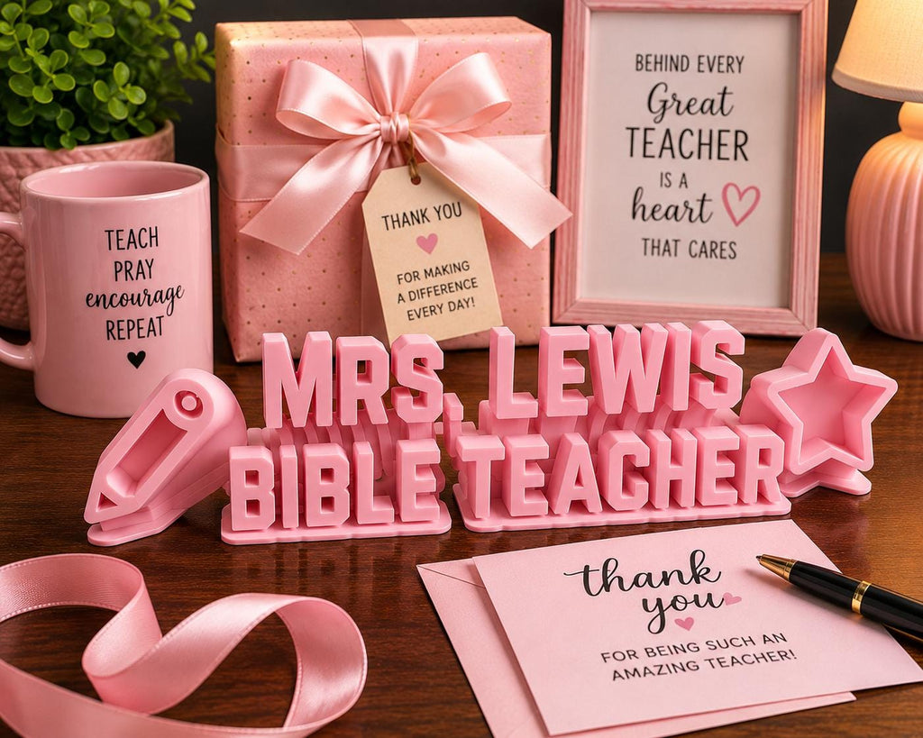 Personalized Bible Teacher Desk Name Plate | Custom Teacher Gift | Christian Classroom Decor | 3D Printed Name Sign | Sunday School Teacher
