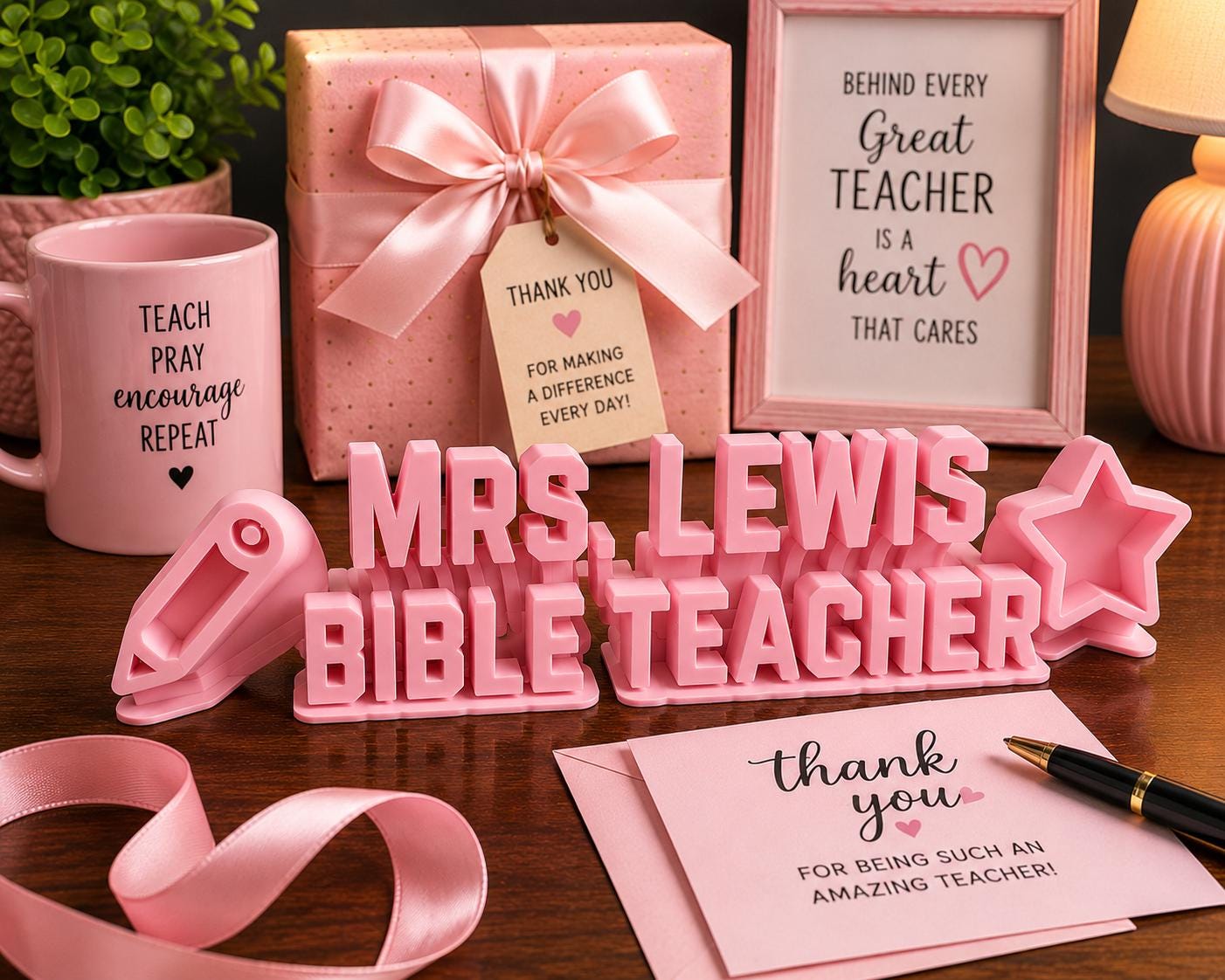 Personalized Bible Teacher Desk Name Plate | Custom Teacher Gift | Christian Classroom Decor | 3D Printed Name Sign | Sunday School Teacher