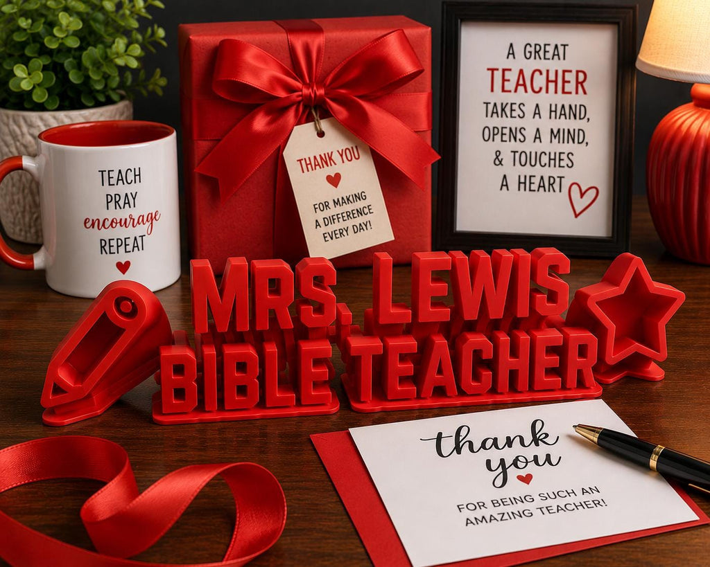Personalized Bible Teacher Desk Name Plate | Custom Teacher Gift | Christian Classroom Decor | 3D Printed Name Sign | Sunday School Teacher