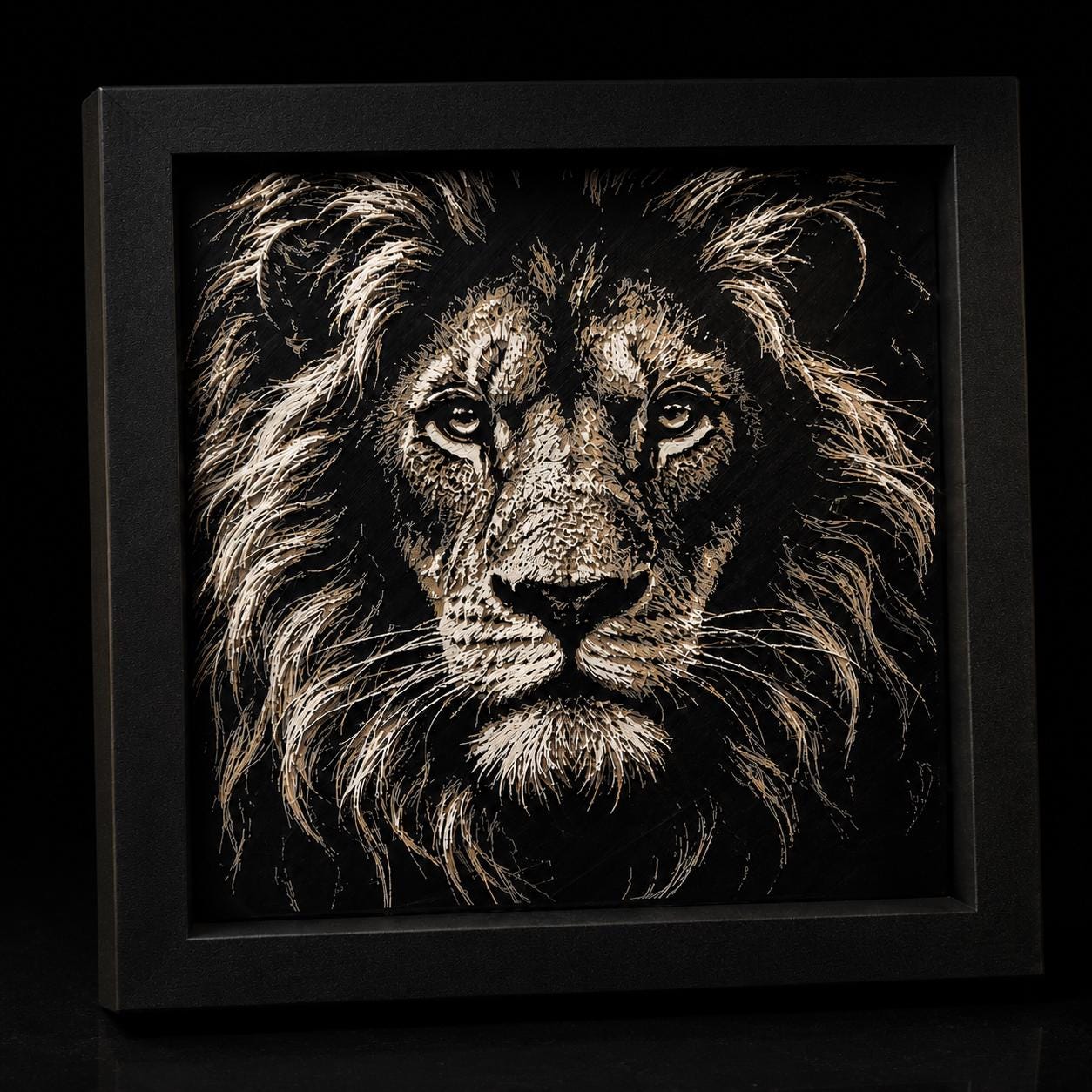 3D HueForge Lion Print | Majestic Wildlife Wall Art, Framed Black & White Portrait