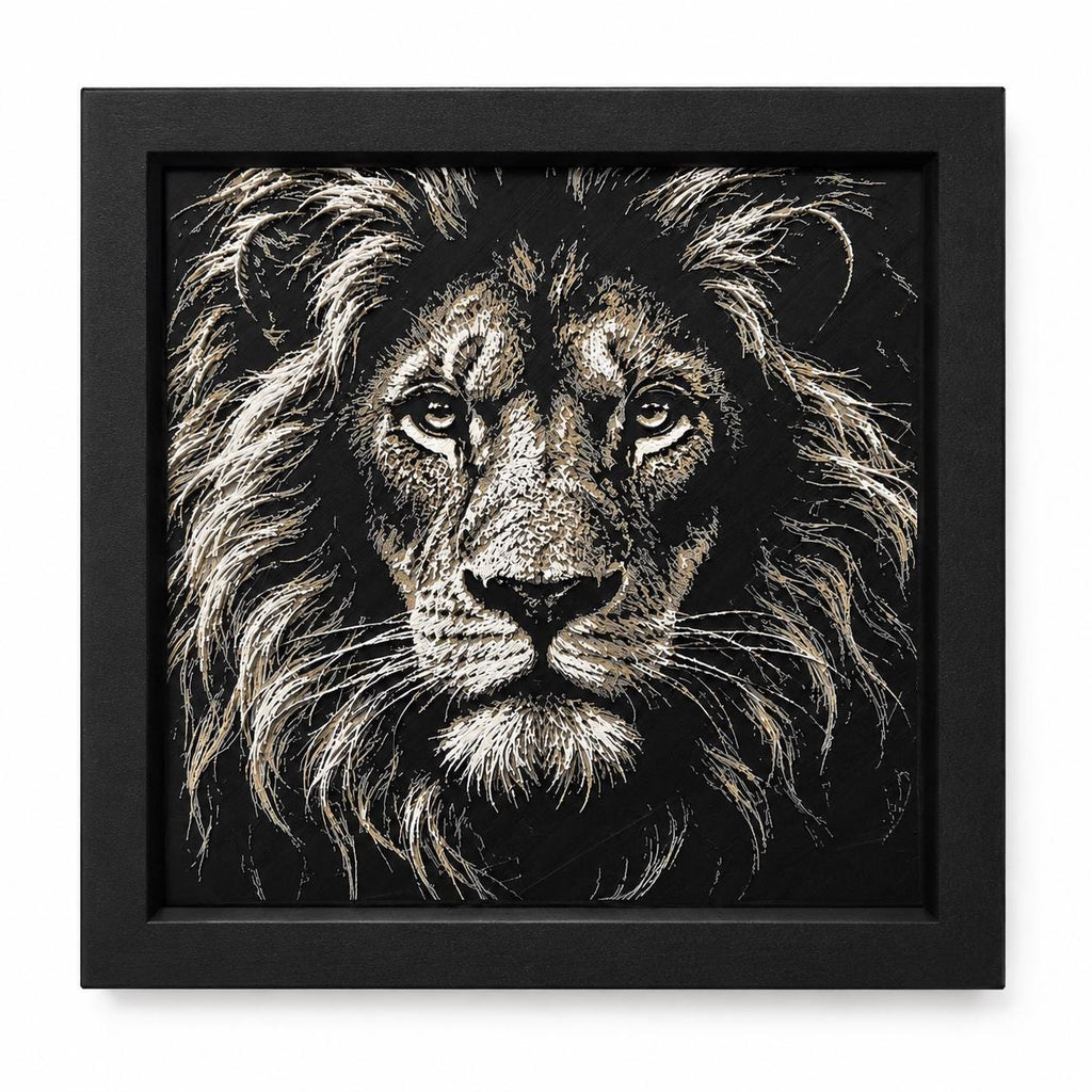 3D HueForge Lion Print | Majestic Wildlife Wall Art, Framed Black & White Portrait
