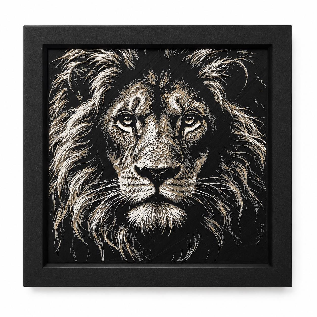 3D HueForge Lion Print | Majestic Wildlife Wall Art, Framed Black & White Portrait