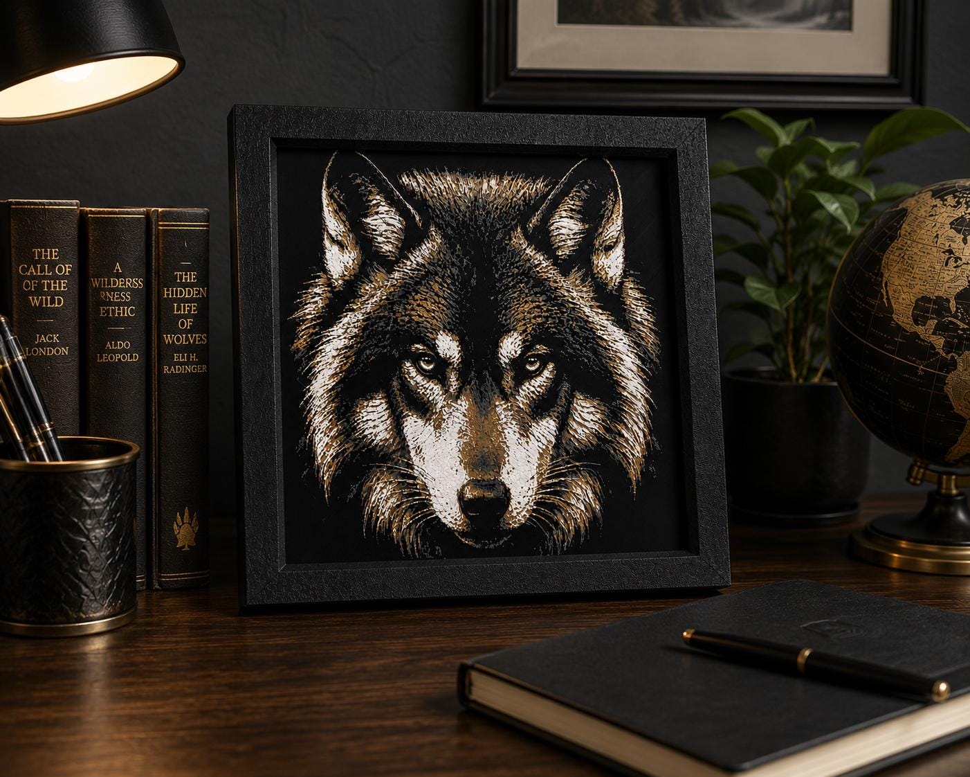 3D Hueforge Wolf Portrait | Framed Wildlife Wall Art, Rustic Cabin Decor (8x8)