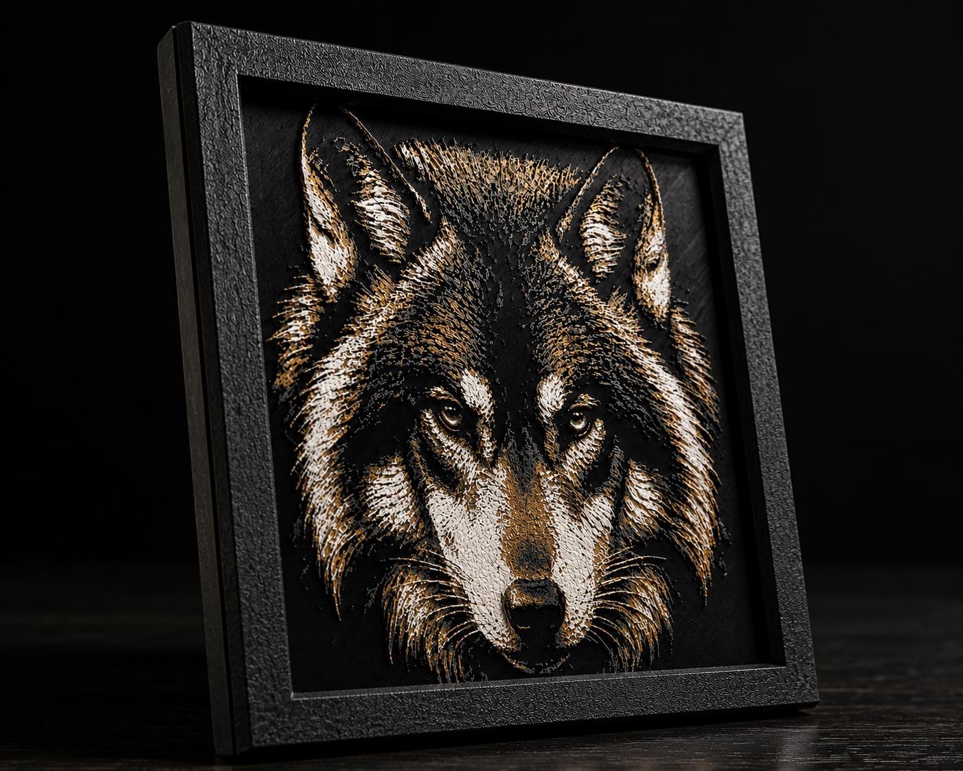 3D Hueforge Wolf Portrait | Framed Wildlife Wall Art, Rustic Cabin Decor (8x8)