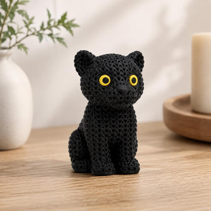 Knitted Black Panther Figurine | 3D Printed Panther Decor