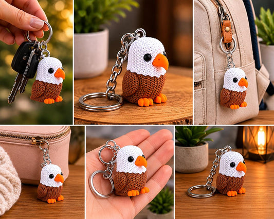 Knitted Eagle Keychain | 3D Printed Bald Eagle Decor Gift