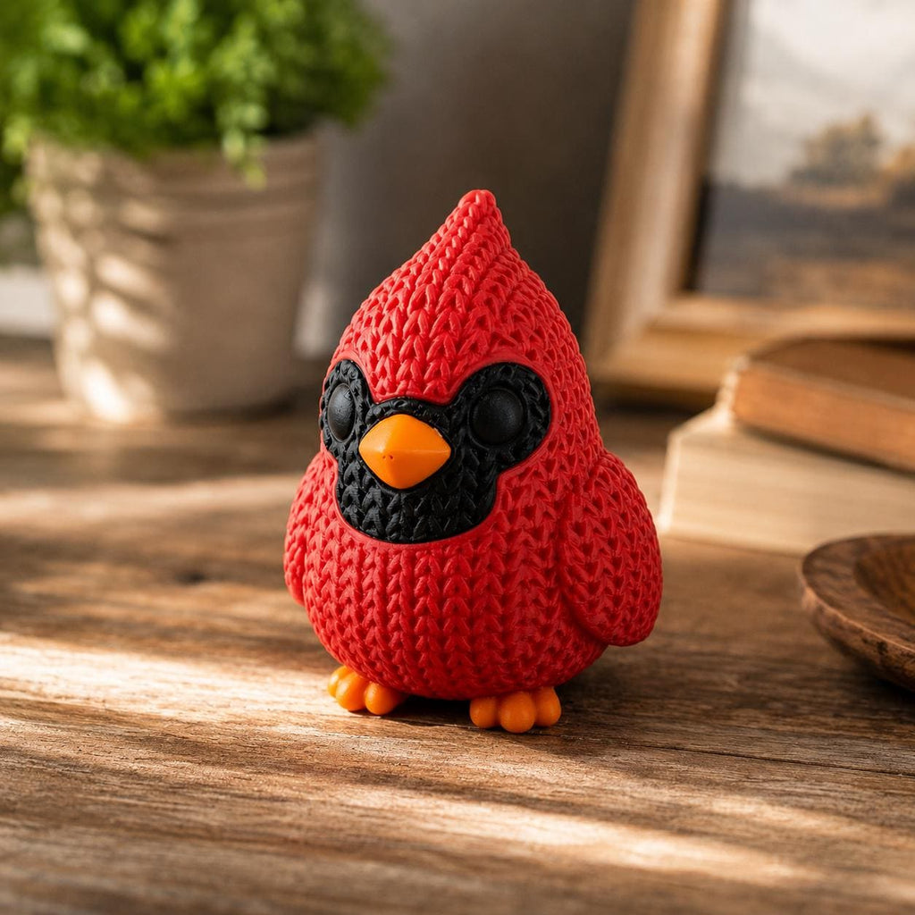 Knitted Cardinal Figurine | Cardinal Bird Decor | Rustic Farmhouse Shelf Accent
