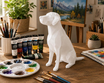 Custom Paintable Geometric Dog Sculpture | DIY Acrylic Paint Project | Low Poly Dog Decor