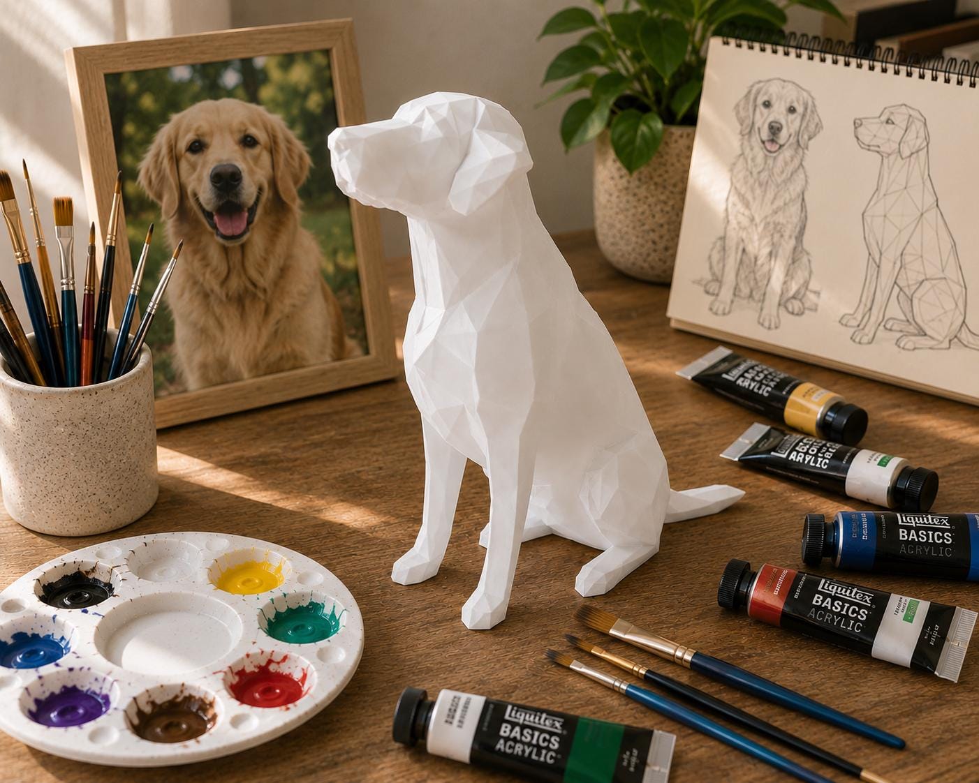 Custom Paintable Geometric Dog Sculpture | DIY Acrylic Paint Project | Low Poly Dog Decor