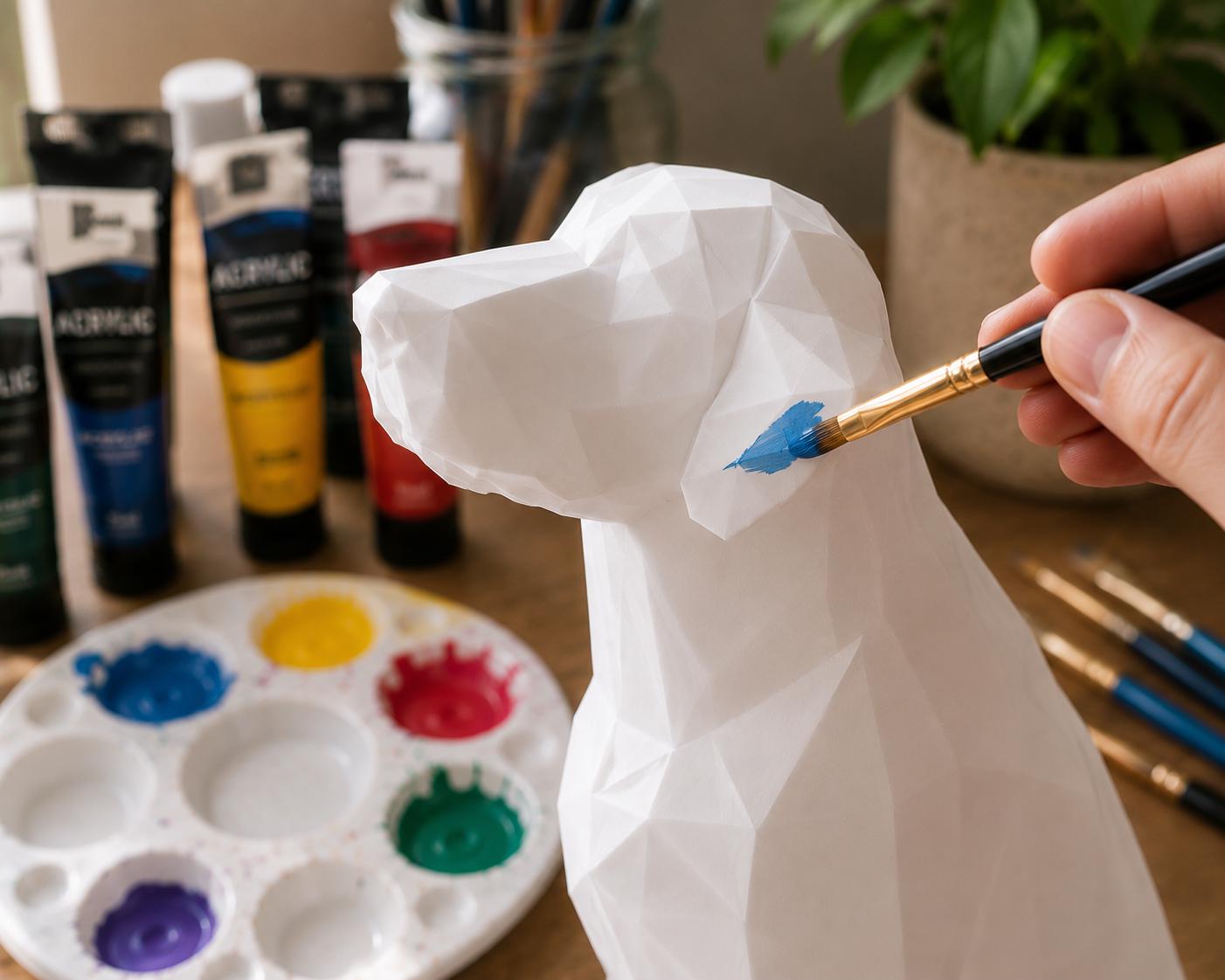 Custom Paintable Geometric Dog Sculpture | DIY Acrylic Paint Project | Low Poly Dog Decor