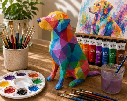 Custom Paintable Geometric Dog Sculpture | DIY Acrylic Paint Project | Low Poly Dog Decor
