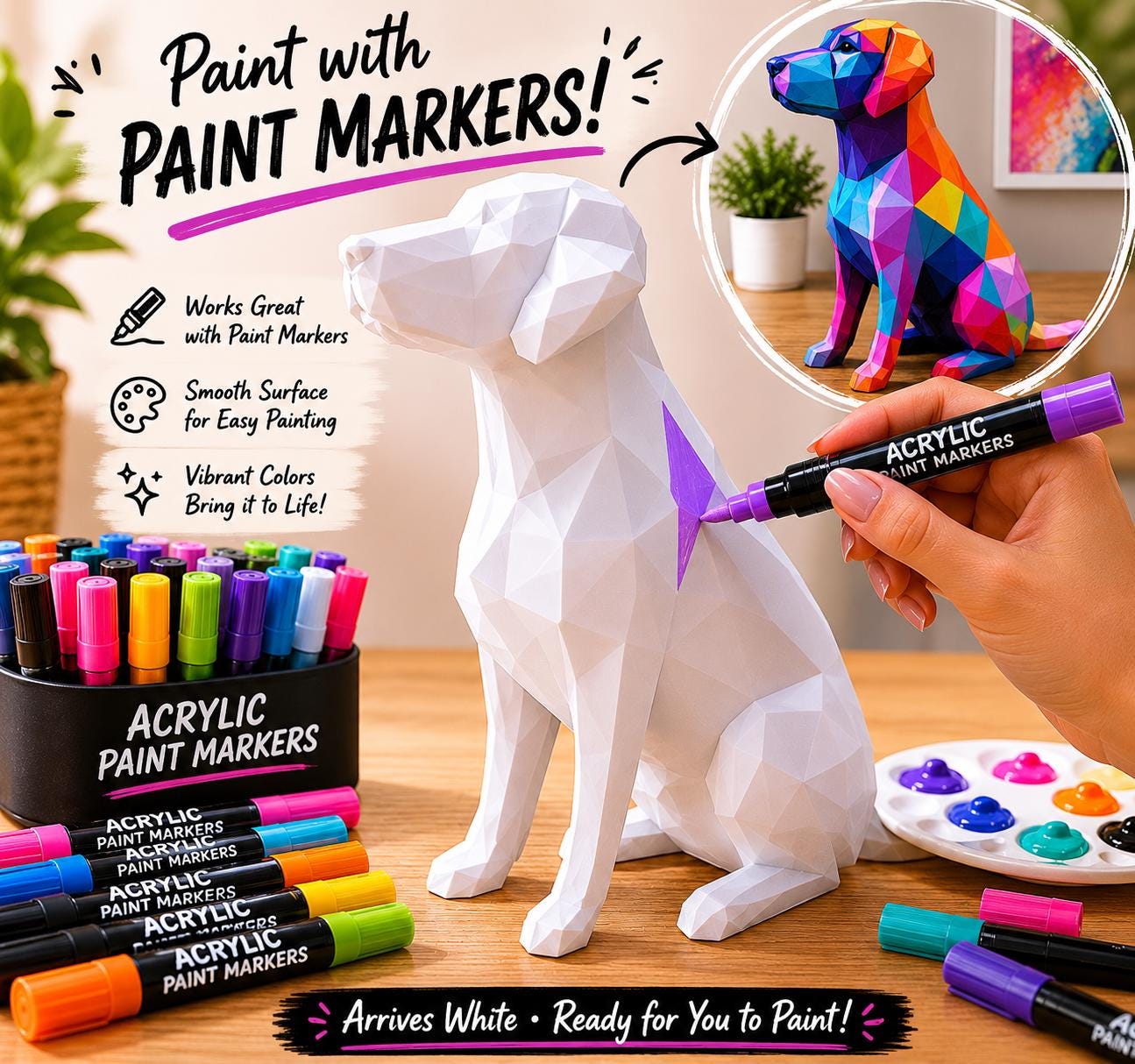 Custom Paintable Geometric Dog Sculpture | DIY Acrylic Paint Project | Low Poly Dog Decor