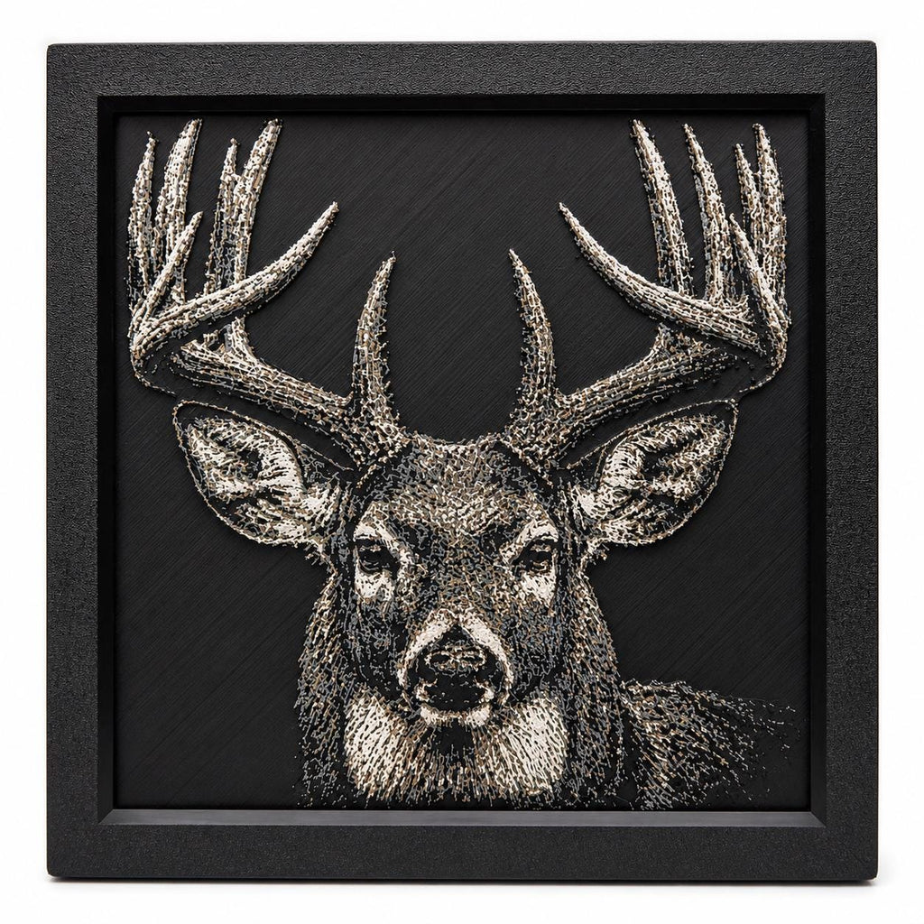 Majestic Buck Deer Wall Art | HueForge 3D Textured Print, Framed Rustic Cabin Decor (8x8)