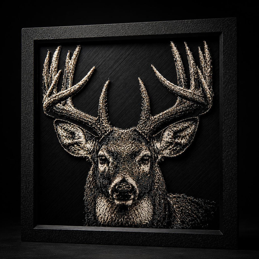 Majestic Buck Deer Wall Art | HueForge 3D Textured Print, Framed Rustic Cabin Decor (8x8)