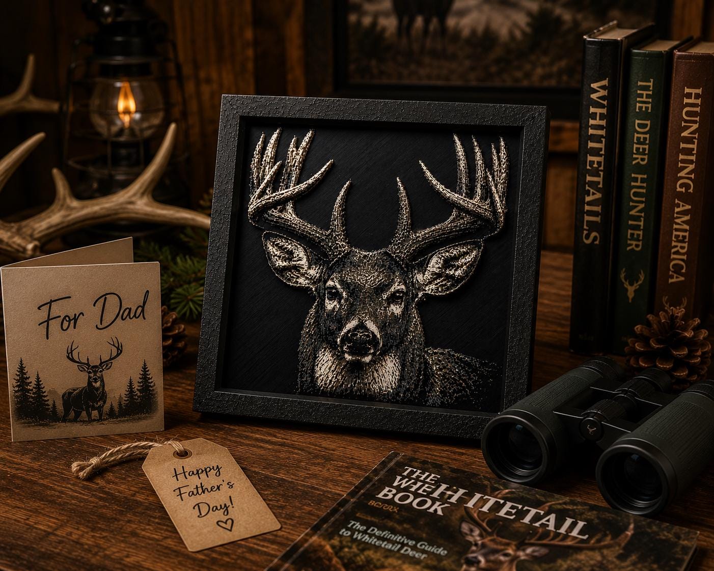 Majestic Buck Deer Wall Art | HueForge 3D Textured Print, Framed Rustic Cabin Decor (8x8)