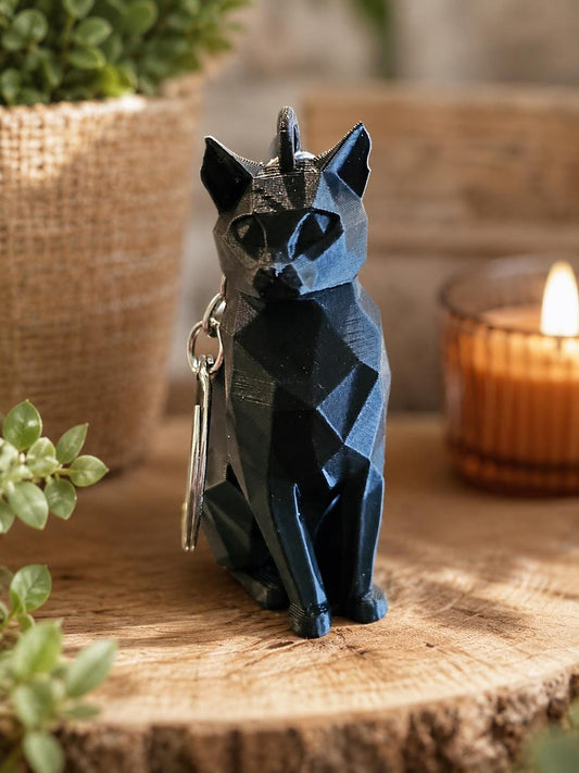Low Poly Black Cat Keychain | 3D Printed Cat Charm