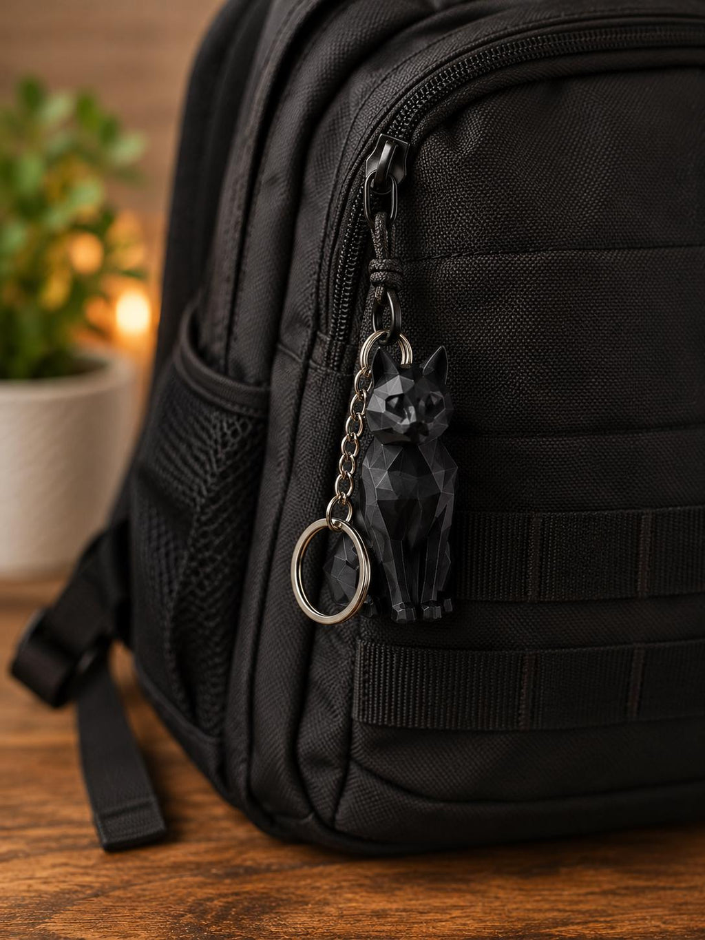 Low Poly Black Cat Keychain | 3D Printed Cat Charm