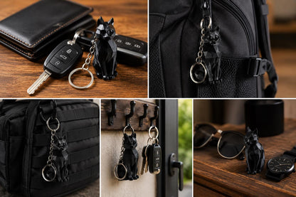 Low Poly Black Cat Keychain | 3D Printed Cat Charm