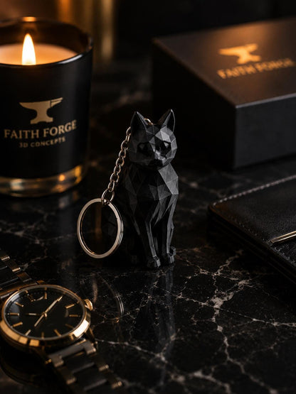 Low Poly Black Cat Keychain | 3D Printed Cat Charm