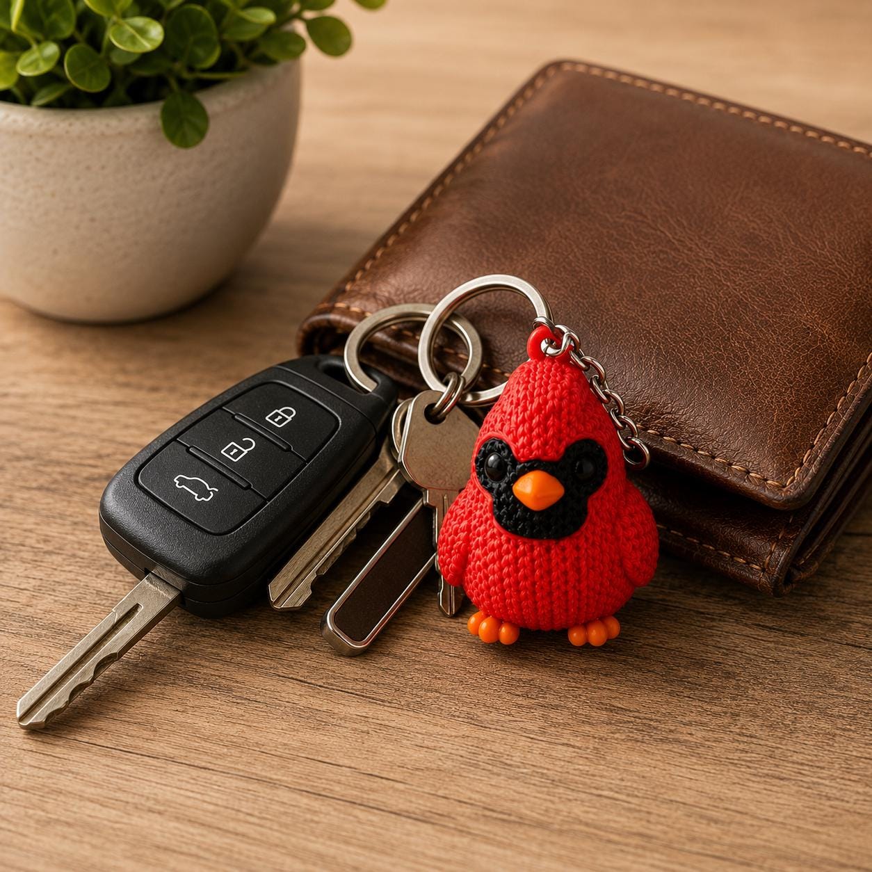 Knitted Cardinal Keychain | Red Bird Key Ring | Backpack Charm | Memorial Gift