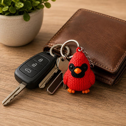 Knitted Cardinal Keychain | Red Bird Key Ring | Backpack Charm | Memorial Gift
