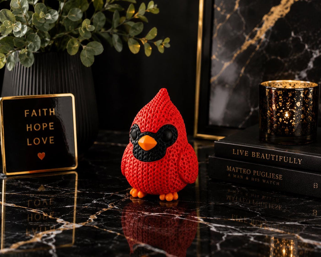 Knitted Cardinal Figurine | Cardinal Bird Decor | Rustic Farmhouse Shelf Accent