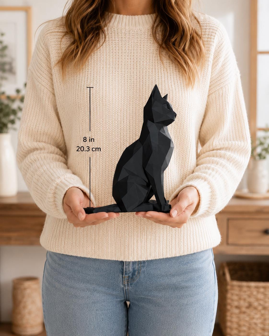Geometric Black Cat Sculpture | Modern Minimalist Home Decor Statue