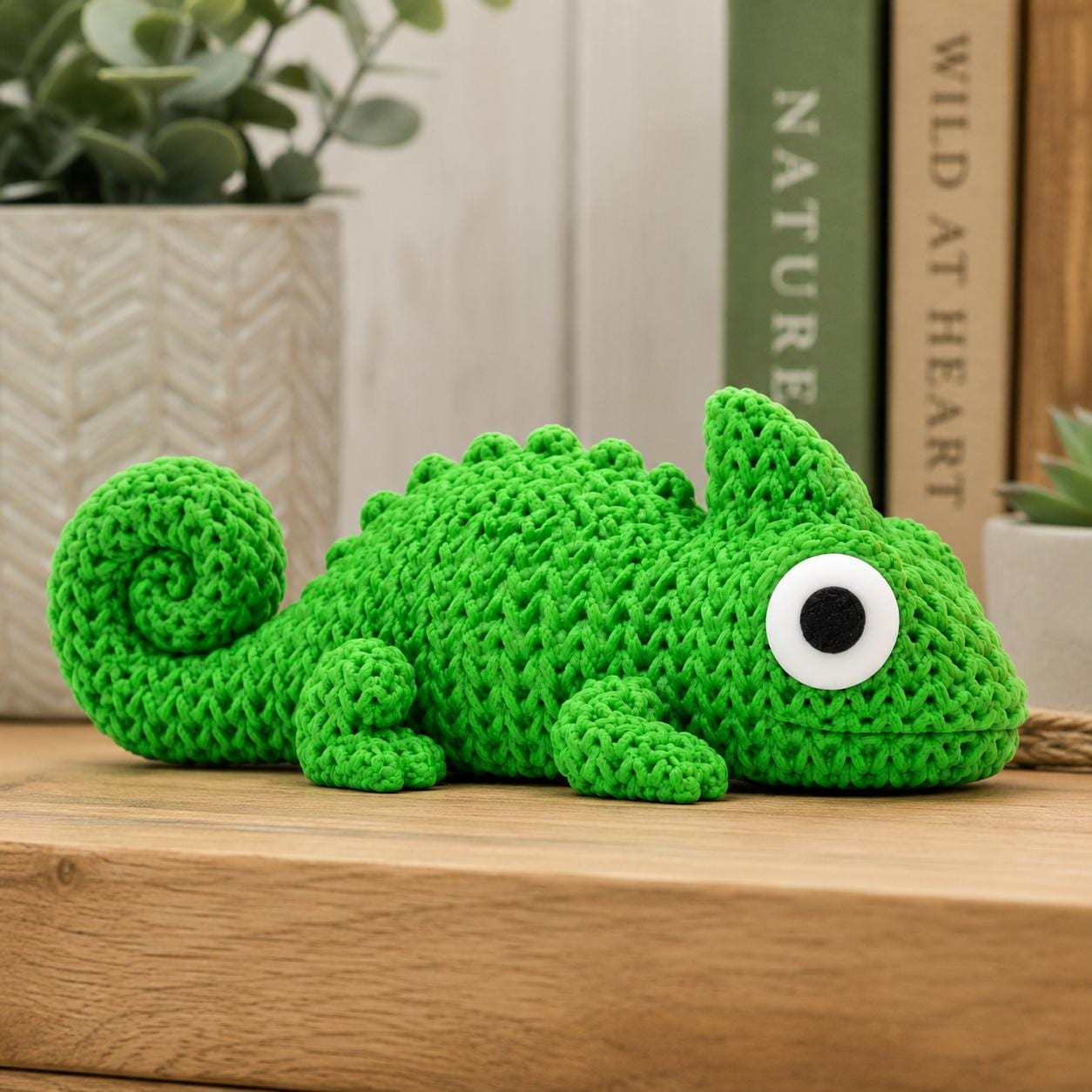 Knitted Chameleon Figurine | Textured 3D Printed Reptile Shelf Sitter