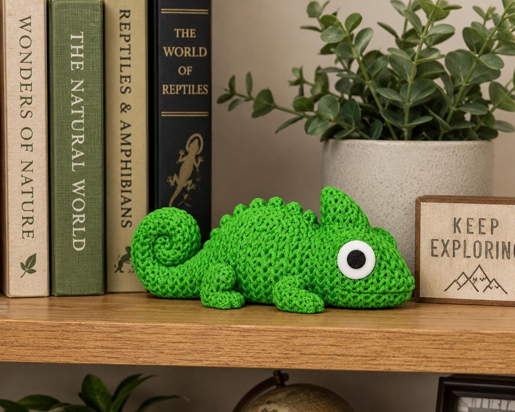 Knitted Chameleon Figurine | Textured 3D Printed Reptile Shelf Sitter