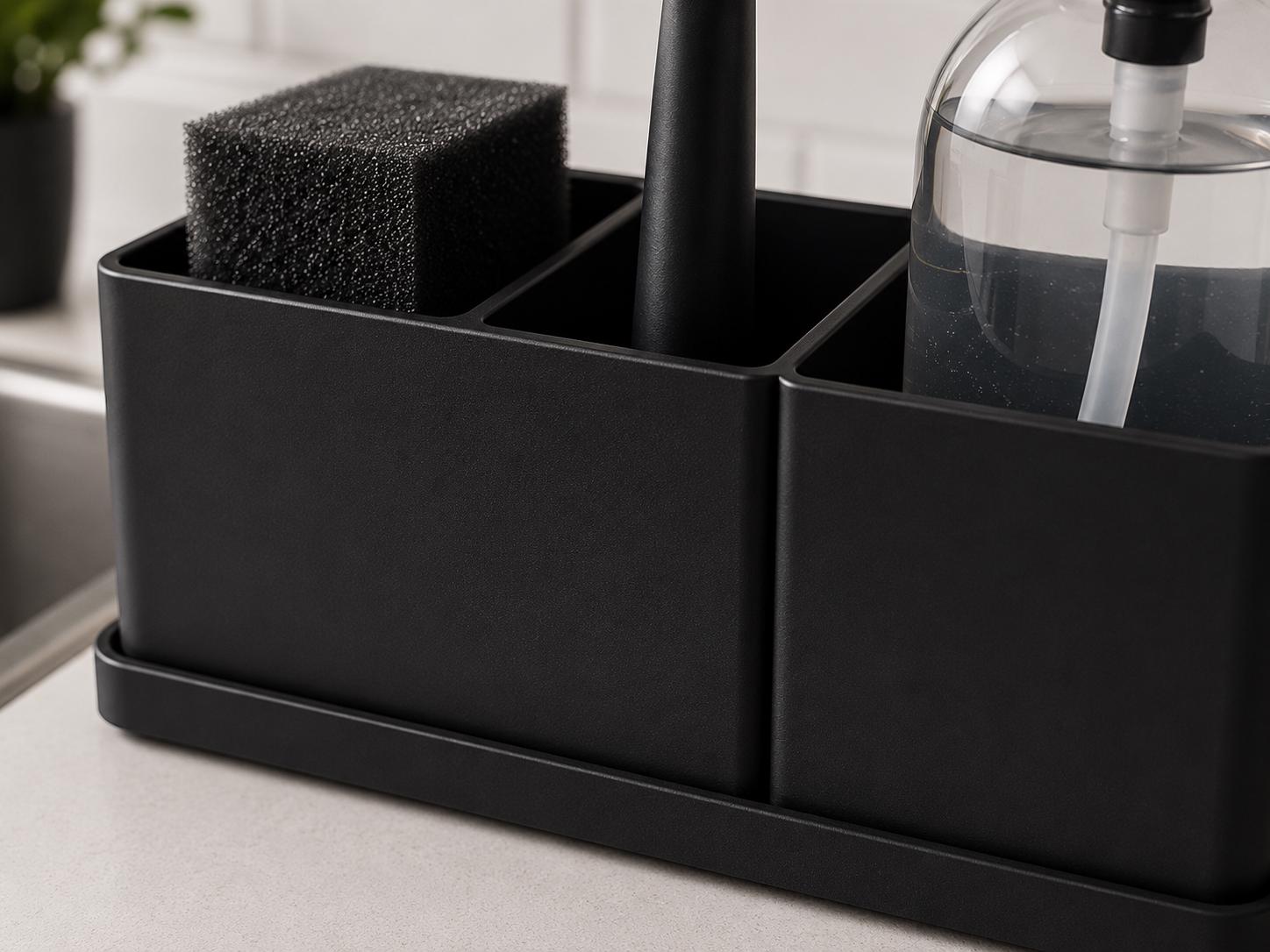 Minimalist Kitchen Sink Caddy | 3 Compartment Sink Organizer | Soap Sponge Brush Holder | Kitchen Counter Organizer | 3D Printed Sink Tray