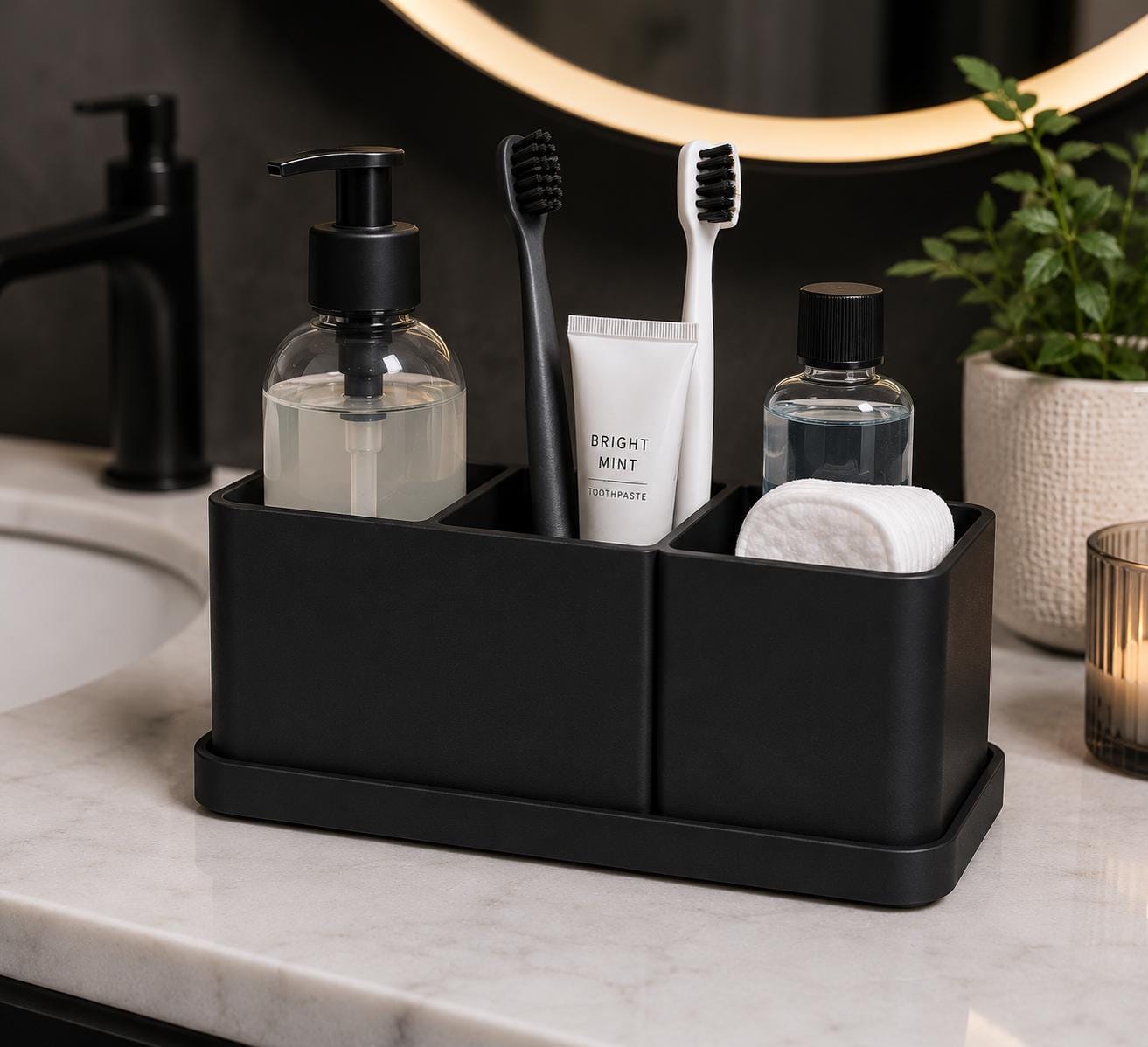 Minimalist Kitchen Sink Caddy | 3 Compartment Sink Organizer | Soap Sponge Brush Holder | Kitchen Counter Organizer | 3D Printed Sink Tray