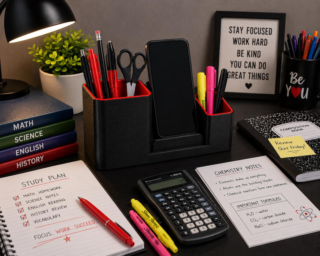3D Printed Teacher Desk Organizer | Phone Stand, Pen Holder, Classroom Accessory