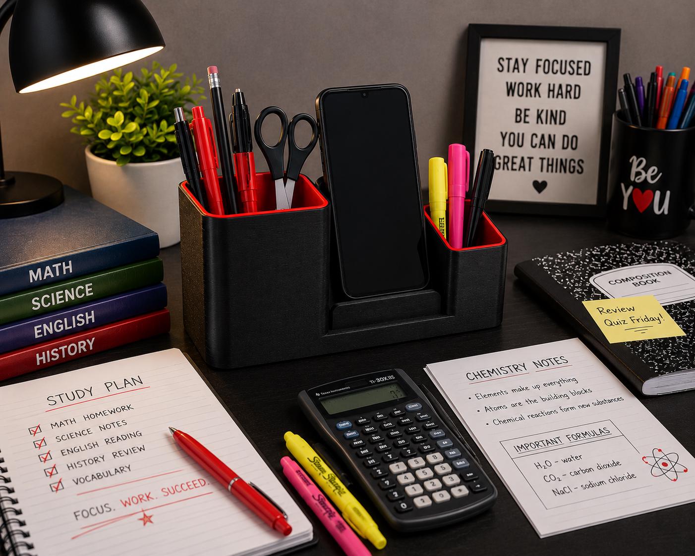 3D Printed Teacher Desk Organizer | Phone Stand, Pen Holder, Classroom Accessory