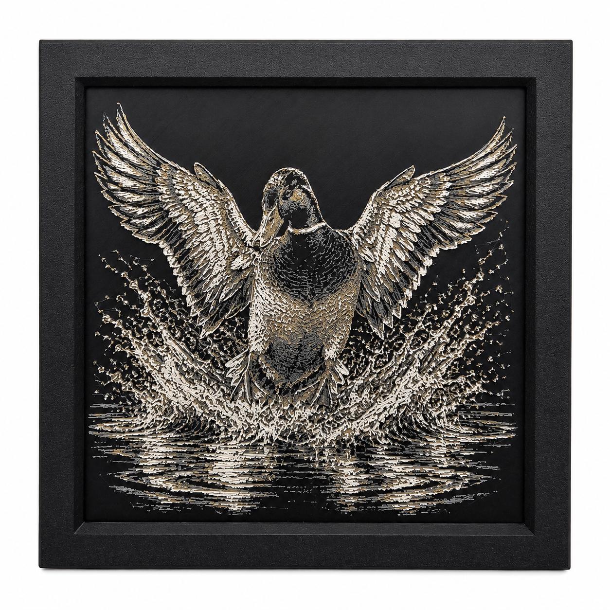 Hueforge Duck Landing Wall Art | Layered Color 3D Printed Waterfowl Decor (8x8 Frame)