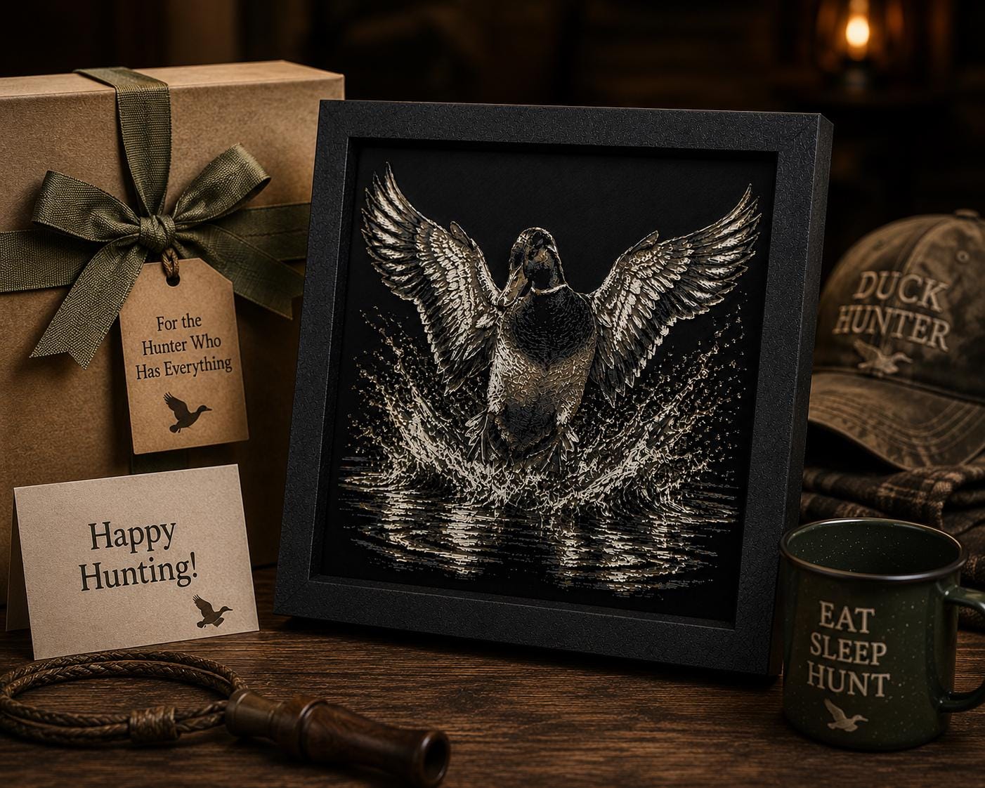 Hueforge Duck Landing Wall Art | Layered Color 3D Printed Waterfowl Decor (8x8 Frame)