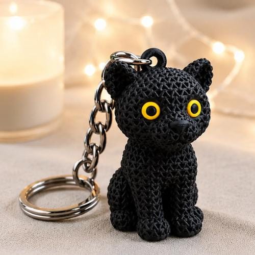 Knitted Black Panther Keychain | 3D Printed Panther Decor
