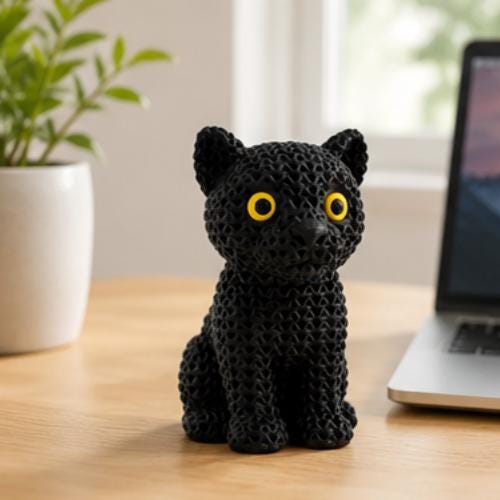 Knitted Black Panther Figurine | 3D Printed Panther Decor