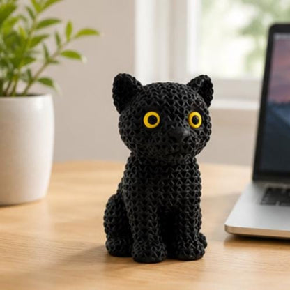 Knitted Black Panther Figurine | 3D Printed Panther Decor