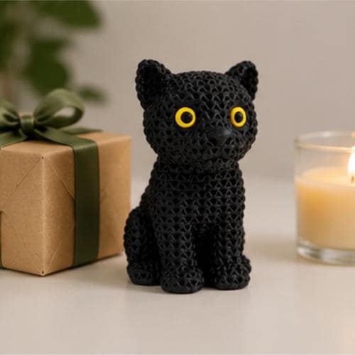 Knitted Black Panther Figurine | 3D Printed Panther Decor