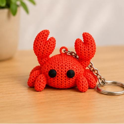 3D Printed Knitted Crab Keychain | Coastal Bag Charm Accessory
