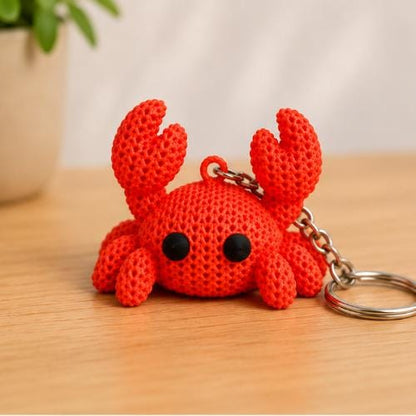 3D Printed Knitted Crab Keychain | Coastal Bag Charm Accessory