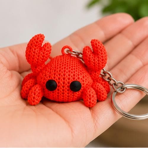 3D Printed Knitted Crab Keychain | Coastal Bag Charm Accessory