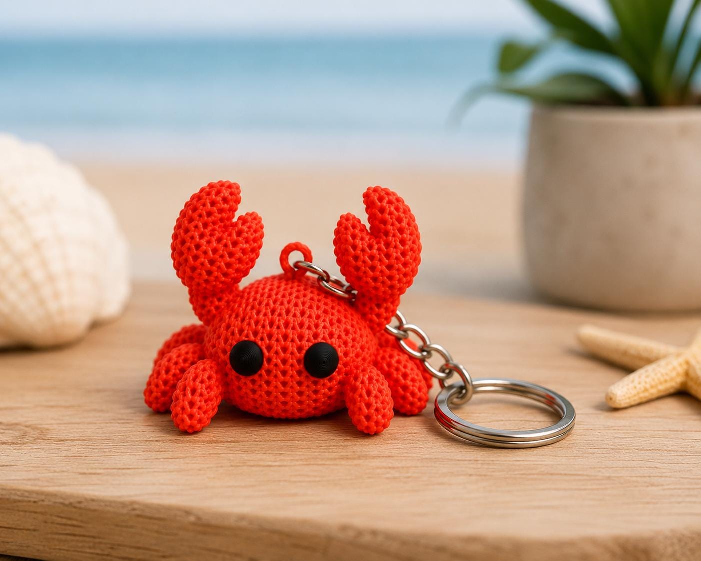 3D Printed Knitted Crab Keychain | Coastal Bag Charm Accessory