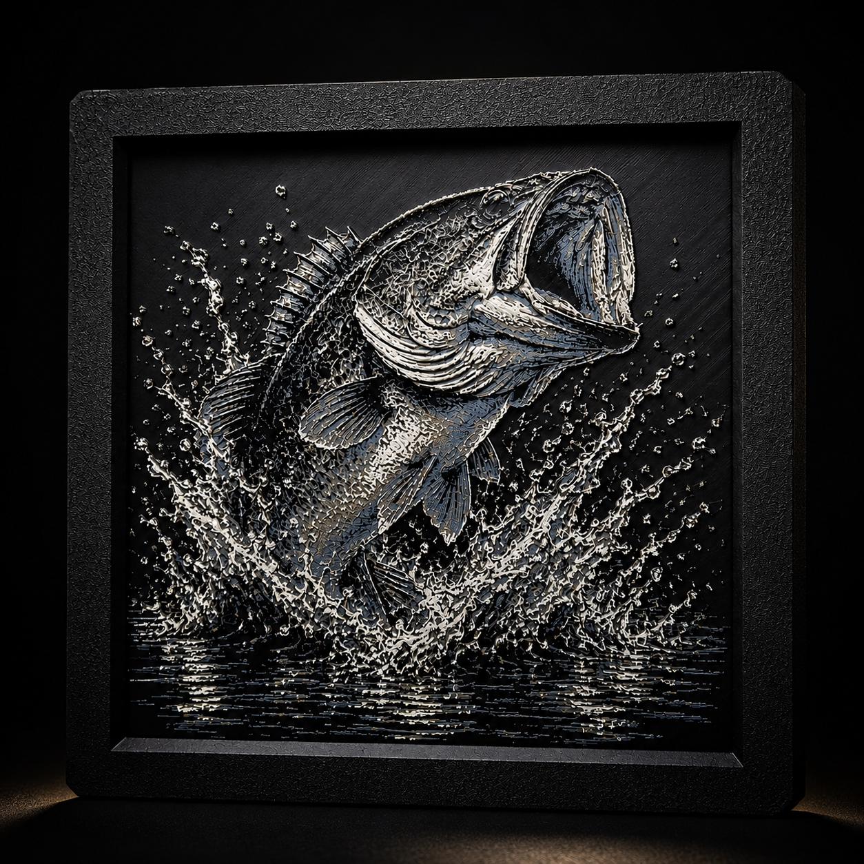 Bass Fishing Artwork | 3D Printed Largemouth Bass Wall Decor (8x8 Framed)