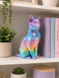 Iridescent Geometric Cat Sculpture | Low Poly 3D Printed Cat Decor