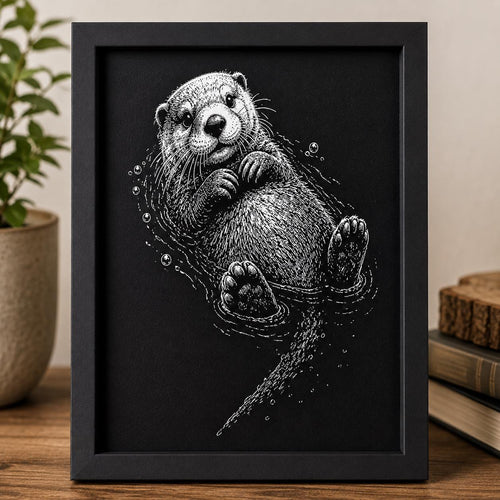 3D Printed Raised Sea Otter Wall Art | Custom Frame, Wildlife Decor